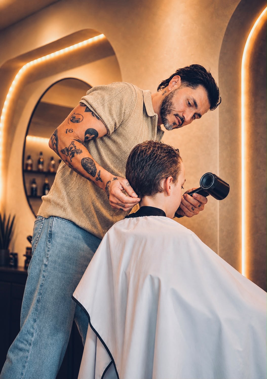 Hally aan het werk in de barbershop